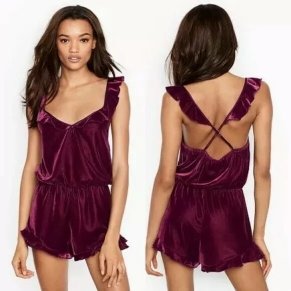 Victoria's Secret Other - VICTORIA SECRET Velvet Ruffle Romper Size Small
